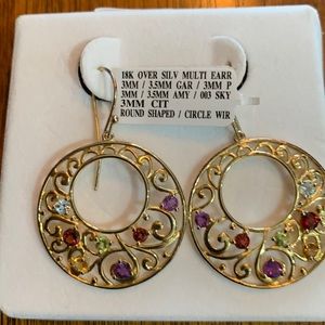 18K over silver round earrings with stones